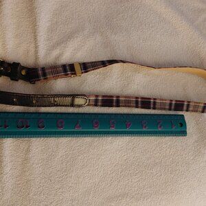 Vintage Blue Plaid Adjustable Belt with Gold Tone